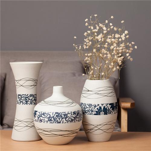 74品牌热卖74景德镇高温陶瓷手工雕刻陶瓷花瓶套装客厅卧室桌面