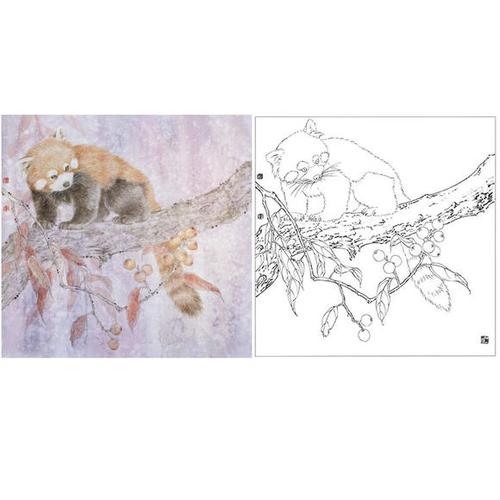 鲁双喜工笔动物白描底稿-长醉山林间-lk12
