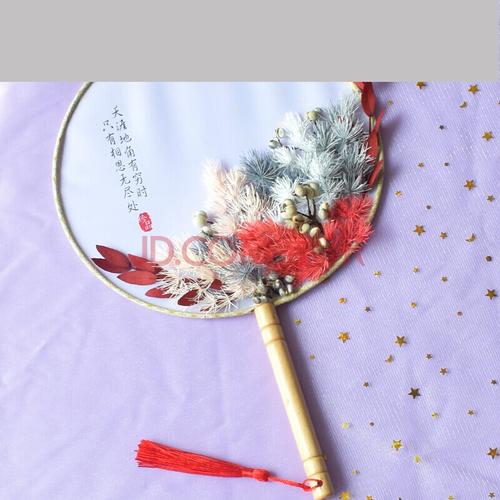 干花团扇 中国风古风团扇lo扇子儿童自制女 永生花手工制作干花diy