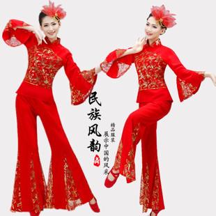 中老年扇子舞舞蹈服装女广场舞民族腰鼓服演出服秋2018新款秧歌服