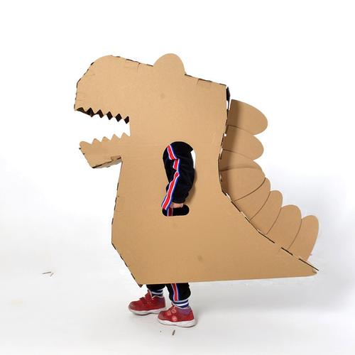 儿童纸盒恐龙头套diy涂鸦穿戴纸箱卡通可穿白模填色