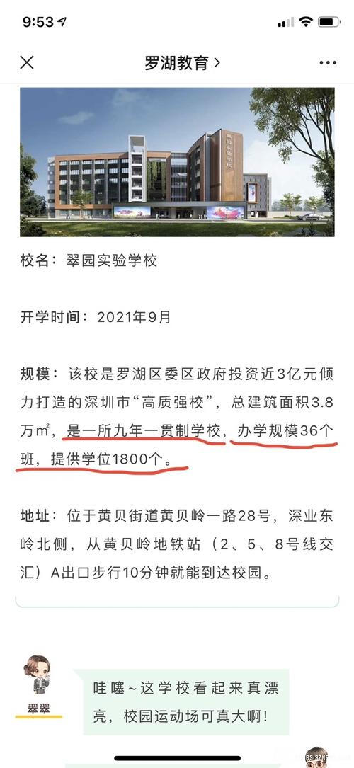 对罗湖区翠园实验学校(工程名:黄贝中学)办学规模的质询 .