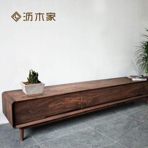 [沥木]北欧黑胡桃木电视柜轻奢日式圆角原木家具全实木客厅视听柜