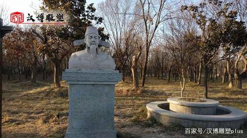 园林公园摆放的名人主题半身石雕像展览
