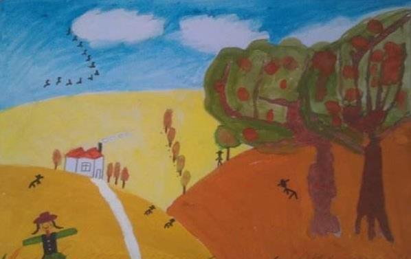 金色的秋天儿童画图片简单漂亮