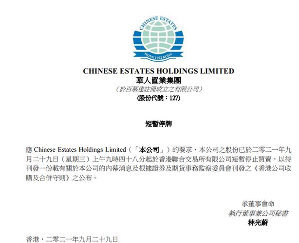 华人置业短暂停牌,以待根据香港收购守则刊发公告