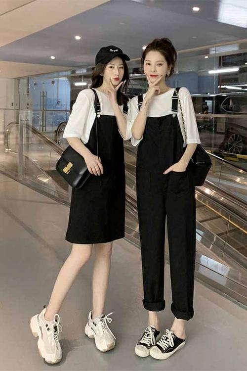 (送t恤)夏季新款闺蜜装时尚套装显瘦白t宽松韩版背带裤两件套