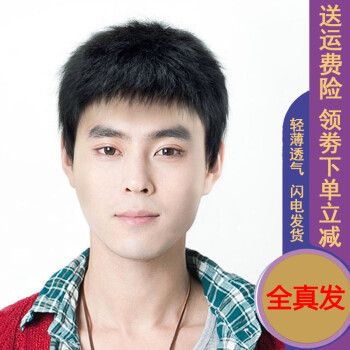 真发假发男 帅气男生个性短直发 清爽型青中年斜刘海碎发男士假发套