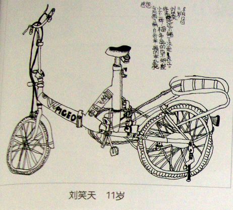 儿童画线描写生自行车作品组图