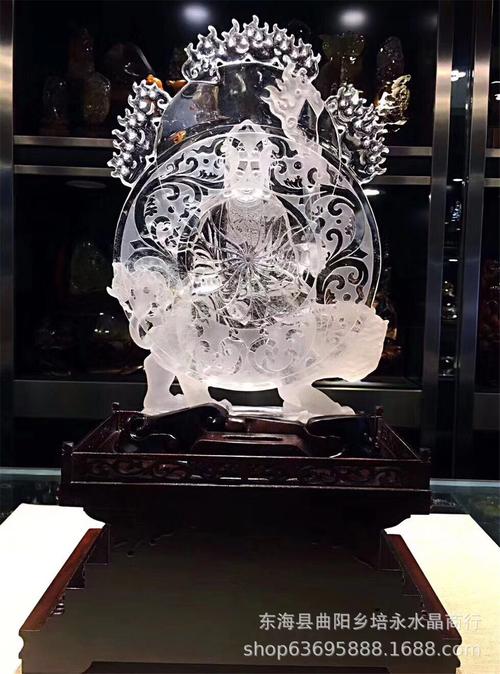 天然白水晶文殊菩萨摆件 天然白水晶雕刻摆件 镇宅旺财摆件