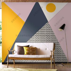 北欧风格壁纸现代粉色几何色块墙纸客厅公寓房沙发背景墙墙纸无缝