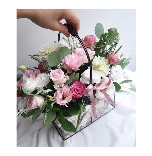 铁艺花篮手提篮子欧式创意花店插鲜花麻布包装篮多肉花盆收纳篮子_7折