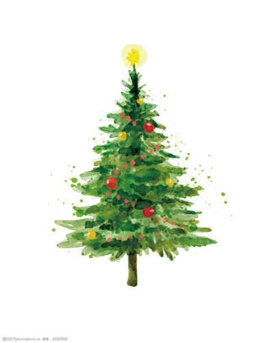 手绘水粉圣诞树素材