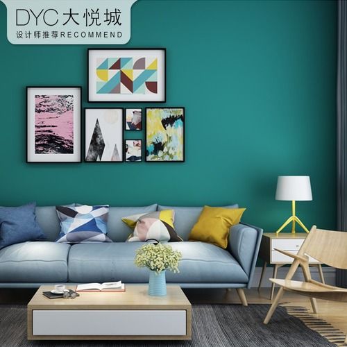 孔雀蓝绿纯色素色墙纸现代简约工作室北欧风格卧室客厅背景墙壁纸