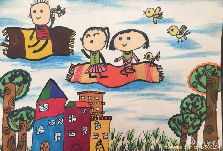 一组《我想飞》主题儿童画欣赏