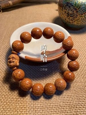 桃核光珠手串野生脑纹山桃核手工打磨正圆光珠手持脖挂108颗精品