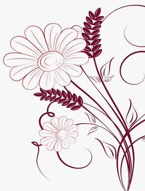 手绘装饰鲜花线条插画素材免抠素材免费下载_觅元素51yuansu.com