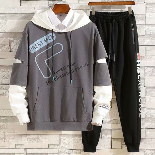 春秋卫衣套装男初中学生男生衣服韩版潮流帅气休闲连帽运动两件套娜