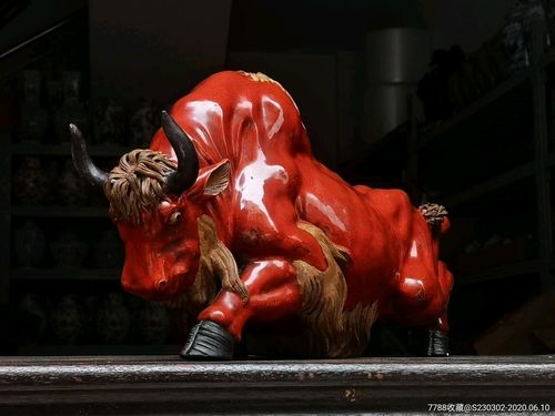 石湾公仔陶瓷客厅展柜装饰品工艺品摆件青花瓷礼品牛气冲天牛转乾坤