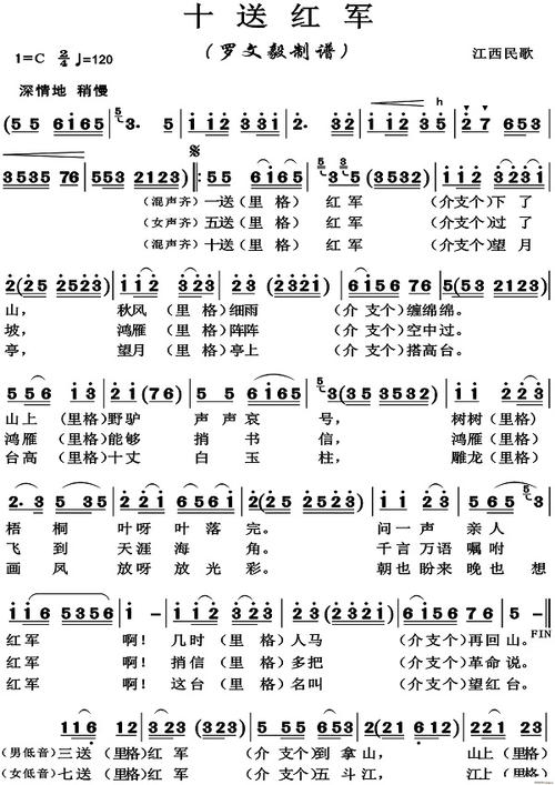 十送红军歌曲简谱歌谱