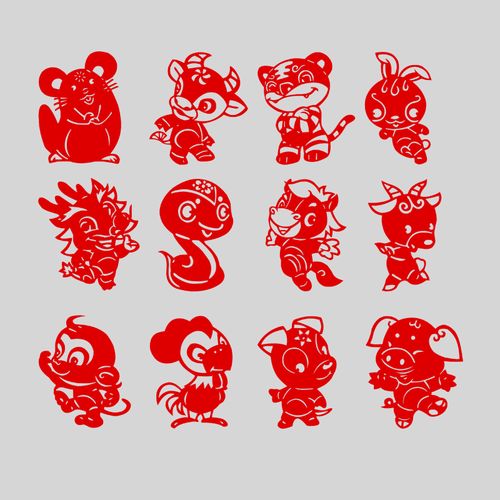 十二生肖贴纸图片贴画窗花剪纸手工幼儿园儿童装饰画中国风 传.