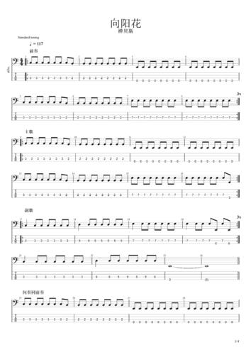 谢天笑向阳花贝斯谱完美版