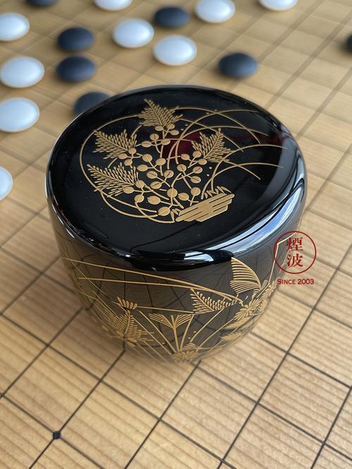 日本 能登 轮岛涂 漆器 一旭作 秋草莳绘 枣型 茶叶罐