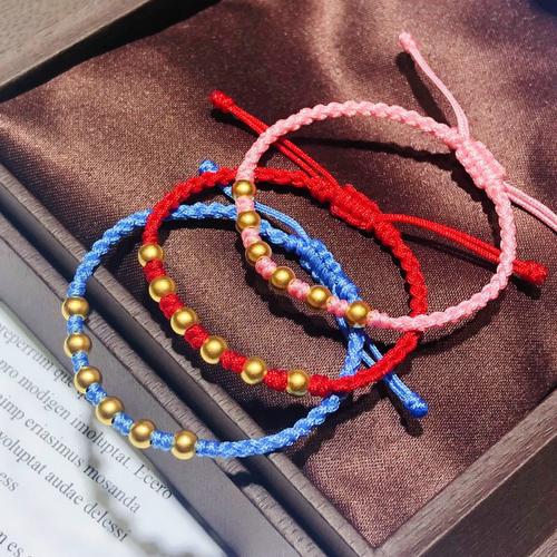 3d硬金足金999古法纯黄金小金豆转运珠吊坠手镯光珠手链手串男女