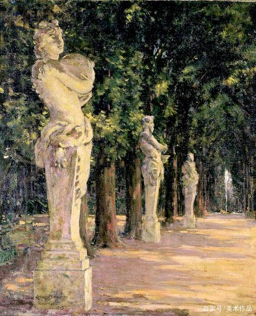 美术作品绘制材质:风景油画 – 板面油画 夏日林荫大道,凡尔赛宫