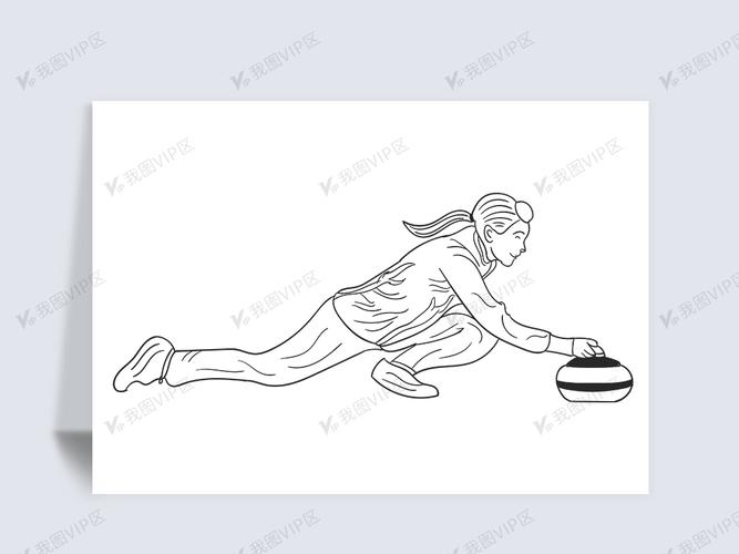 线描冬奥会冰壶运动元素