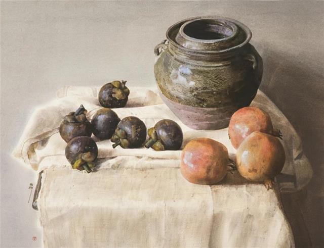 刘寿祥作品 《有白色衬布的静物一》 水彩 2016年