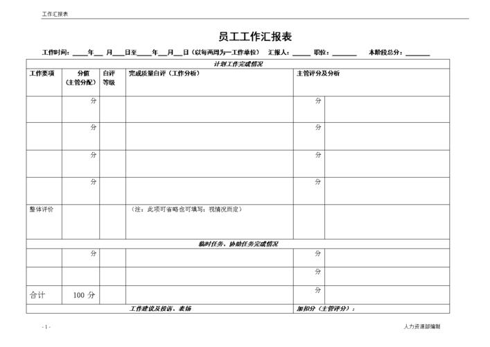 员工工作汇报表.doc 4页