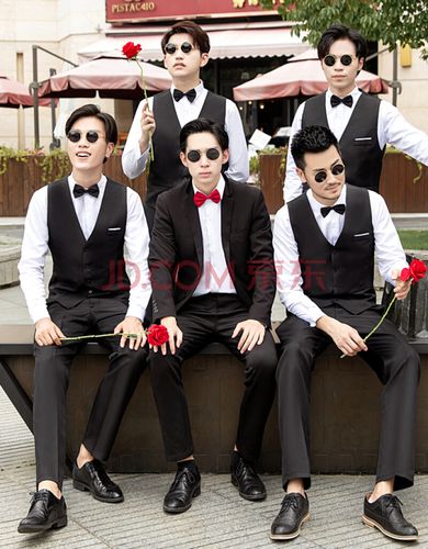 秋装结婚伴郎服新郎服兄弟装伴郎服衣服套装西服装男修身青年西装 黑