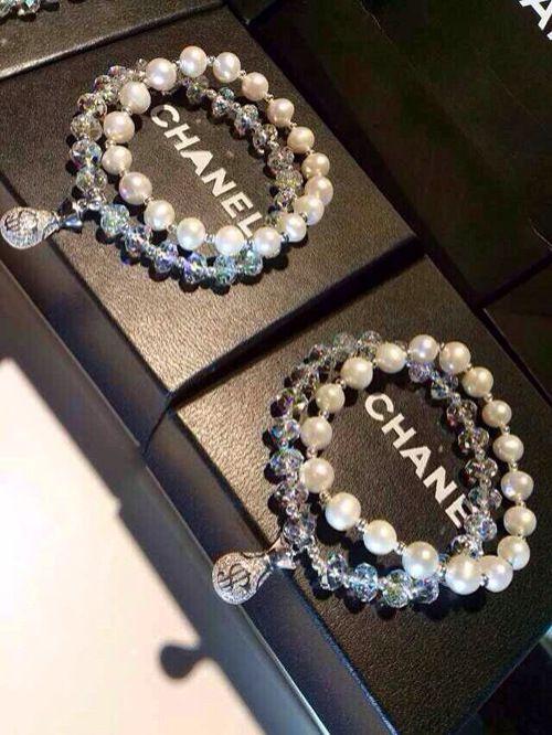天然珍珠水晶施洛华多层串珠手链正品925纯银钱袋女式招财款