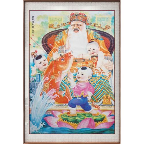 饰画五路财神画财神爷中式客厅大气风水招财画过道走廊挂画玄关装