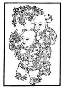 手绘一对运财童子