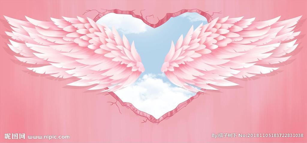 手绘翅膀心形背景墙图片