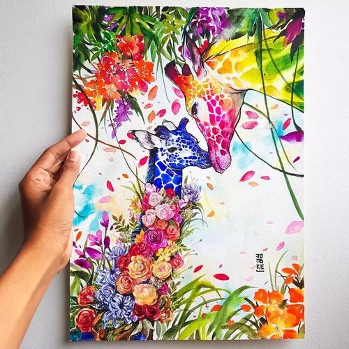 美爆你朋友圈的野生动物水彩画,美好的事物都充满了爱