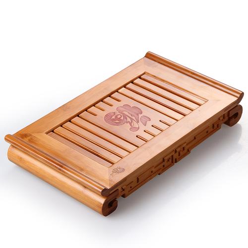 祥福竹制茶盘 功夫茶具茶台 小家庭居家办公储水抽屉式盛水茶船海
