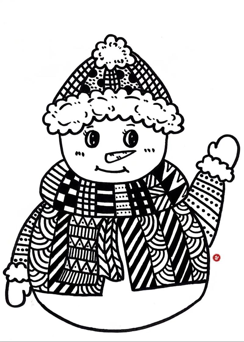 儿童线描画/雪人.小雪人⛄️#黑白线描画#每日一画#想画