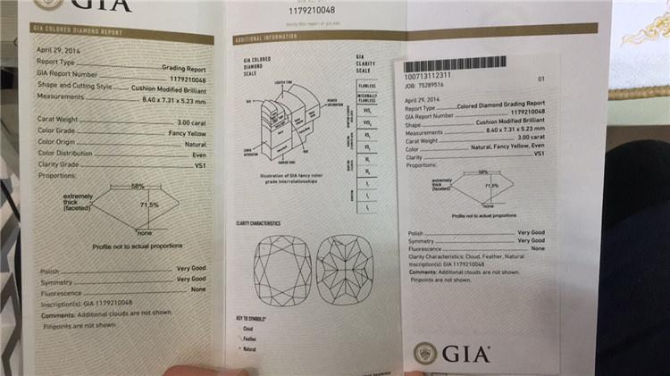 3克拉天然黄钻戒指18k金钻石镶嵌 gia证书 颜色fancy
