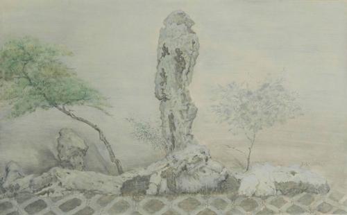 王俊-松树与假山石