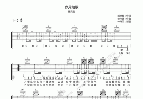岁月如歌吉他谱_佚名_c调弹唱 - 吉他世界网
