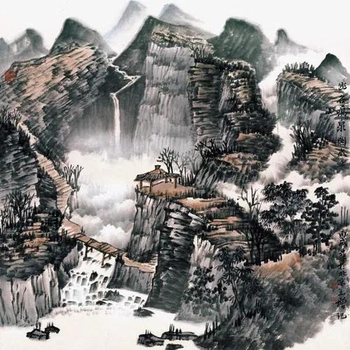 这组山水画,漾溢着一股清新的生活气息,云雾缭绕,宛如