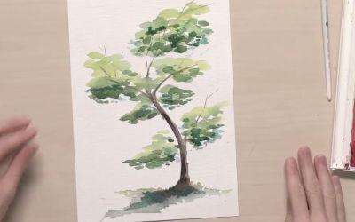 【水彩教程】多层叠加画出漂亮的树 l21-level1