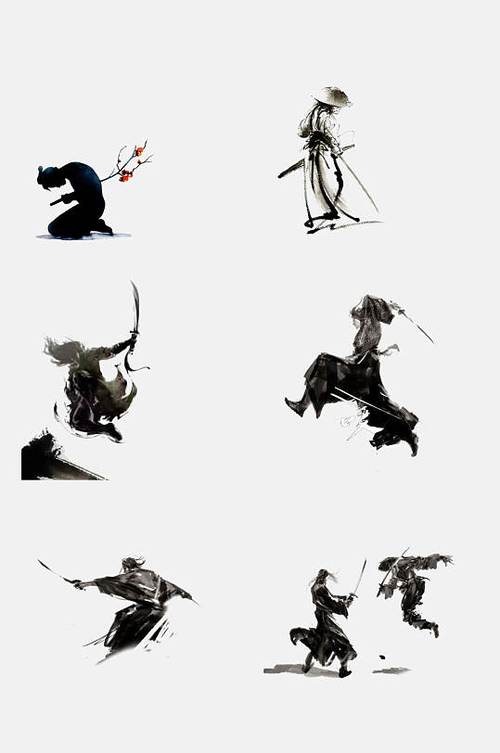 中国风水墨画侠客剑客免抠素材