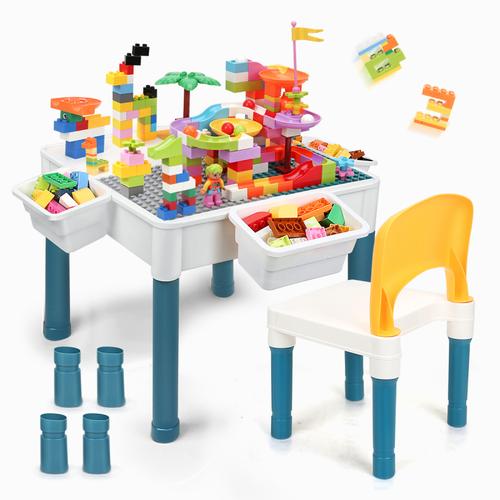 纽奇nukied儿童积木桌拼装滑道积木立体拼插男女孩益智玩具多功能学习