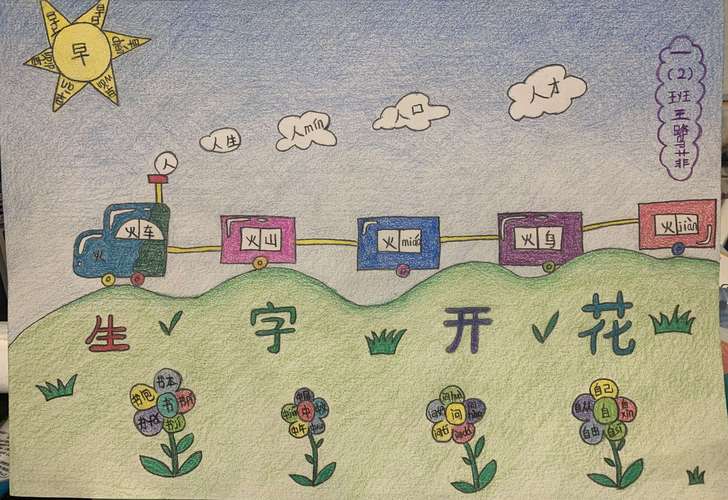 大禹学校一(2)班手抄报之《生字开花,智慧开窍》