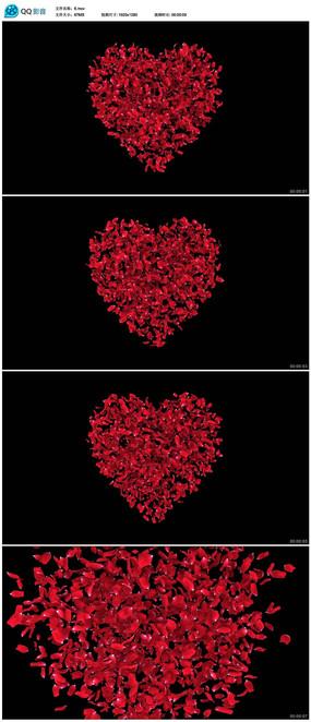 浪漫情人节2月14爱心玫瑰花瓣舞台背景 心形玫瑰花瓣动画爱情婚礼片头