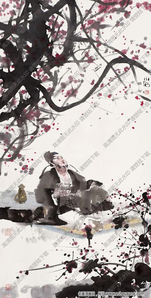 傅小石国画 李白像 高清大图下载-名画油画网